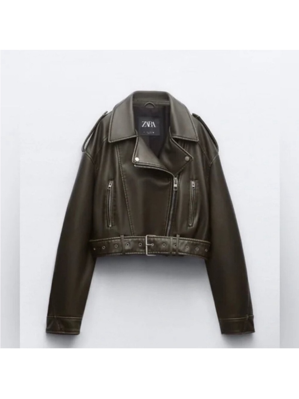 Zara Women's Dark Green Leather Jacket